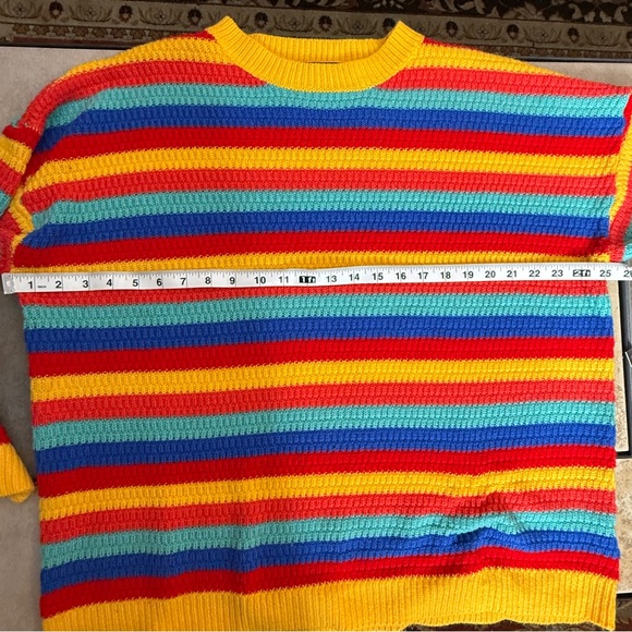Fantaslook Sweater Chunky Knit Rainbow XL Striped Pullover Top Retro Y2K Bright - Picture 7 of 10